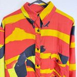 Betty Jackson England Shirt Womens 10 Long Sleeve Button Up Abstract Artsy Wool Red Photo 6