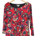 Dana Buchman  Red Floral Faux Wrap Dress – Size L, Stretchy‎ & Lined Photo 3