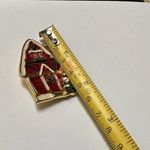 NWOT Signed SFJ Christmas Holiday Brooch Pin Enamel Red House with Tree And Snow Photo 8