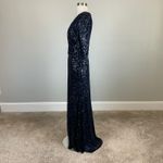 AQUA Sequined Long Sleeve V-Neck Sparkly Evening Gown Navy Blue Size 4 Dress Photo 4