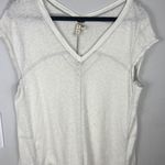 Free People We The Free by Linen Blend Raw Hem V-Neck Tee XS Off White Distresse Photo 0