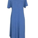 LuLaRoe  Stripe Blue High Low Boat Hem Small Dress Photo 3