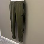 Adidas  Women’s Areoready Olive Green Striped Pull-on Jogger Pants Zip Pocket-Med Photo 1