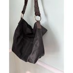 Carbon2Cobalt All In Bag Black Leather Tote Purse Brown Woven Handle Top Zip Photo 2