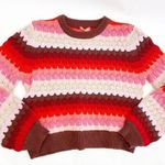 THML Textured Chunky Knit Striped Puffy Crewneck Sweater Red Pink Photo 0