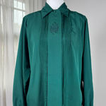 Vintage ‘90s Yves St. Clair Green Tuxedo Pleat Long Sleeve Button Down Blouse Size 8 Photo 0
