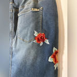 Seven7  Embroidered distressed frayed denim skirt size 14 Photo 6