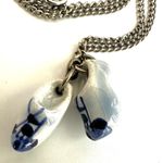 Blue and white white Dutch Windmill Painted on Ceramic Delft Shoes on chain Photo 4
