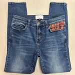 Current/Elliott Current Elliott Denim Blue Jeans Red Plaid Patch Pockets Skinny Womens Size 27 Photo 3