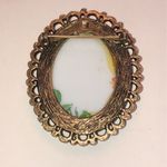 Vintage Aged Gold Tone Floral Oval Brooch Red Photo 3