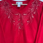 Cathy Daniels  Sweater Womens L Red Beaded Lightweight 3/4 Sleeve Holiday Party Photo 1
