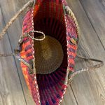 Sisal Tote Bag Vintage Sisal Purse Leather Straps Bright Bag Wood Button Closure Photo 5