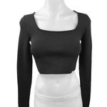 ZARA Black Ribbed Knit Stretch Square Neck Long Sleeve Pullover Crop Top Size M Photo 0
