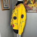 Sunflower Yellow Button Jacket Beaded Embroidered Floral Large Blue Bayoo Brand Photo 3