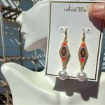 Urban Soul beaded diamond shape drops white pearl earrings packable adjustable Gold Photo 3