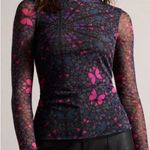 Ted Baker Top Kamill Printed Mesh Long Sleeve Butterfly Kaleidoscope Sz 8 Photo 0