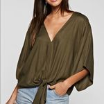 Lovestitch Olive Green Short Sleeve Tie Front Boxy Fit Top S Photo 4