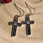 kim rogers Cross Silver Tone Antique Earrings Photo 1
