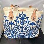 Brighton  Mattie off white with a blue Embroidery design Tote Bag​​​​​​​​​ Photo 1