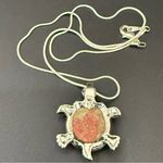 Unakite Jasper Gemstone Turtle Pendant on 18K GP Silver 18” Necklace 15g. Green Photo 4