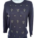 J.Crew  Embellished Jewel Sweater XS Navy Mohair Wool Blend Beaded Holiday Party Photo 2