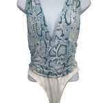 Nordstrom NEW Blue Blush Snakeskin Snake Python Print Plunging V-Neck Bodysuit Sleeveless Photo 2