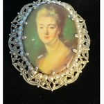 VTG Cameo Filigree Brooch West Germany Silver Tone Beaded Read Brown Photo 0