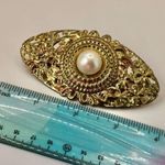 Gold tone faux pearl vintage filagree hair clip Photo 5
