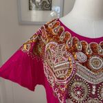2pc Shorts Top Banarasi Style Fuchsia Gold Foil Boho Beaded Set OSFM L XL Pink Size undefined Photo 2