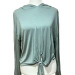Forever 21 Green Hooded Long Sleeve Tie Waist Shirt Photo 0