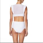 Avec Les Filles NWT Mesh Ruffle White Bikini Set sz L white polkadot mesh Photo 3