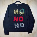 Forever 21 Christmas Sweater L Black HO HO HO Sequin Wreath Bow Ugly Xmas Knit Photo 0