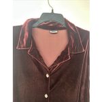 Boston Proper Women’s Blouse Large Burgundy Velvet Button Up Vintage Style Photo 5