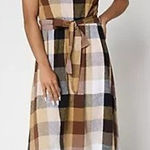 Isaac Mizrahi Live Midi Dress Womens XXS Nuetral Regular Madras Plaid Self Belt Photo 0