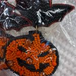 Halloween Pumpkin and Bat Beaded sequins Earrings Black Photo 1