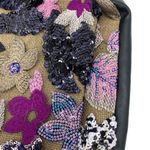 Floral Embroidered Sequin Woven Jute Clutch Shoulder Bag Purple Photo 5