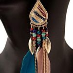 Long Bohemian Feather Chain Earrings Gold Photo 10