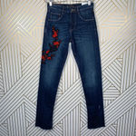 ZARA  Floral Embroidered Cigarette Jeans Dark‎ Wash Photo 2