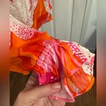 Trina Turk Mahalo Top Strawberry Blossom Silk Blend Split Neck Bright Ruffles XL Photo 4