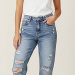 Kancan Medium Wash Ripped Raw Hem Mid Rise Distressed Blue Denim Jeans No Sz Tag Photo 0