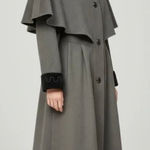 Vintage Forstmann Black Merino Wool Cape Collar Embroidered Velvet Princess Coat Size undefined Photo 0