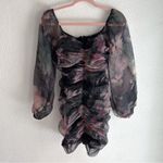 Lulus Midnight Mirage Black Floral Ruched Organza Bodycon Mini Dress Small Photo 3