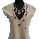 Donald Pliner Tan Suede Leather Top Nail Head Embellished Tunic V Neck $995 NWT Size M Photo 1