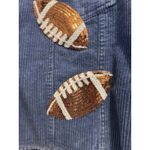 Women’s Blue Size Large Sequin football Game Day corduroy Fringe Jacket Coat Photo 2