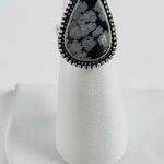 SNOWFLAKE Obsidian Genuine Stone 925 Sterling Silver Ring Black Size 6 Photo 0