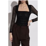 Ganni  Women's Size Medium Bodysuit‎ Black Lace Square Back Long Sleeve Lined Photo 1