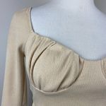 Princess Polly  Crop‎ Top 6 Beige Ribbed Knit Sweetheart Ruched Long Sleeve Photo 1