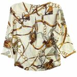 Hippocampe Blouse Top Womens M Cream Chain Print 3/4 Sleeve Old Money Equestrian Size M Photo 4