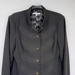CAbi  Military Blazer Jacket Womens 10 Gray Embroidered Polyester Metal Buttons Photo 1