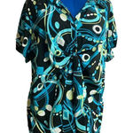 BLUE DIAMOND PLUS‎ Stretch Geometric design Black Blue Green White Top 3X Photo 0